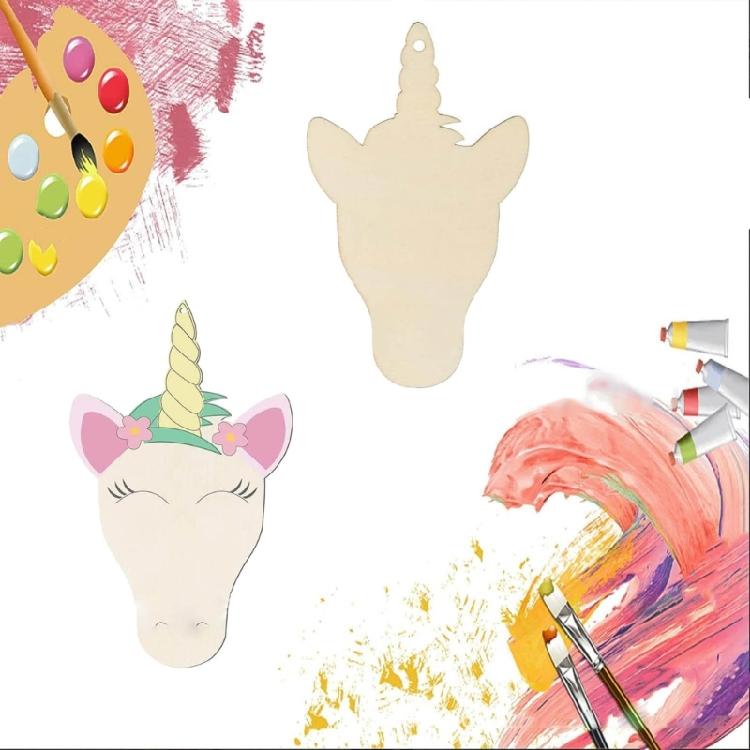 Unpainted Wood Cutout Hanging Ornaments Unicorns Wood Crafts Label Plaques with Rope