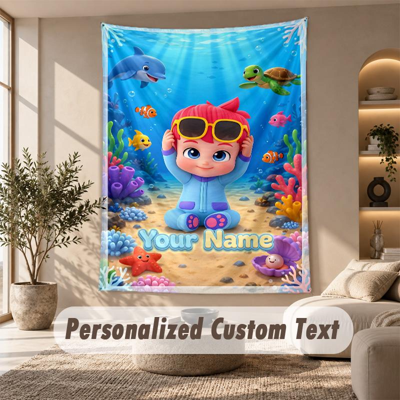 Baby Shark Tapestry, Personalized Custom Text, Wall Hanging Tapestry For Living Room Home Wall Decor