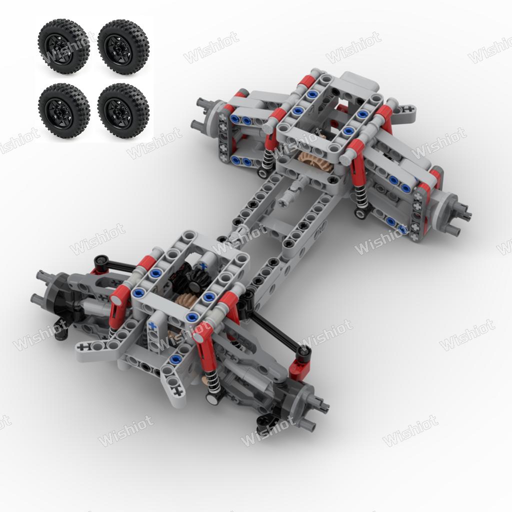 MOC 4WD Four-wheel Drive Independent Suspension Differential Chassis Steering Axle Building Blocks Tech Car Parts Toys Kids Gift