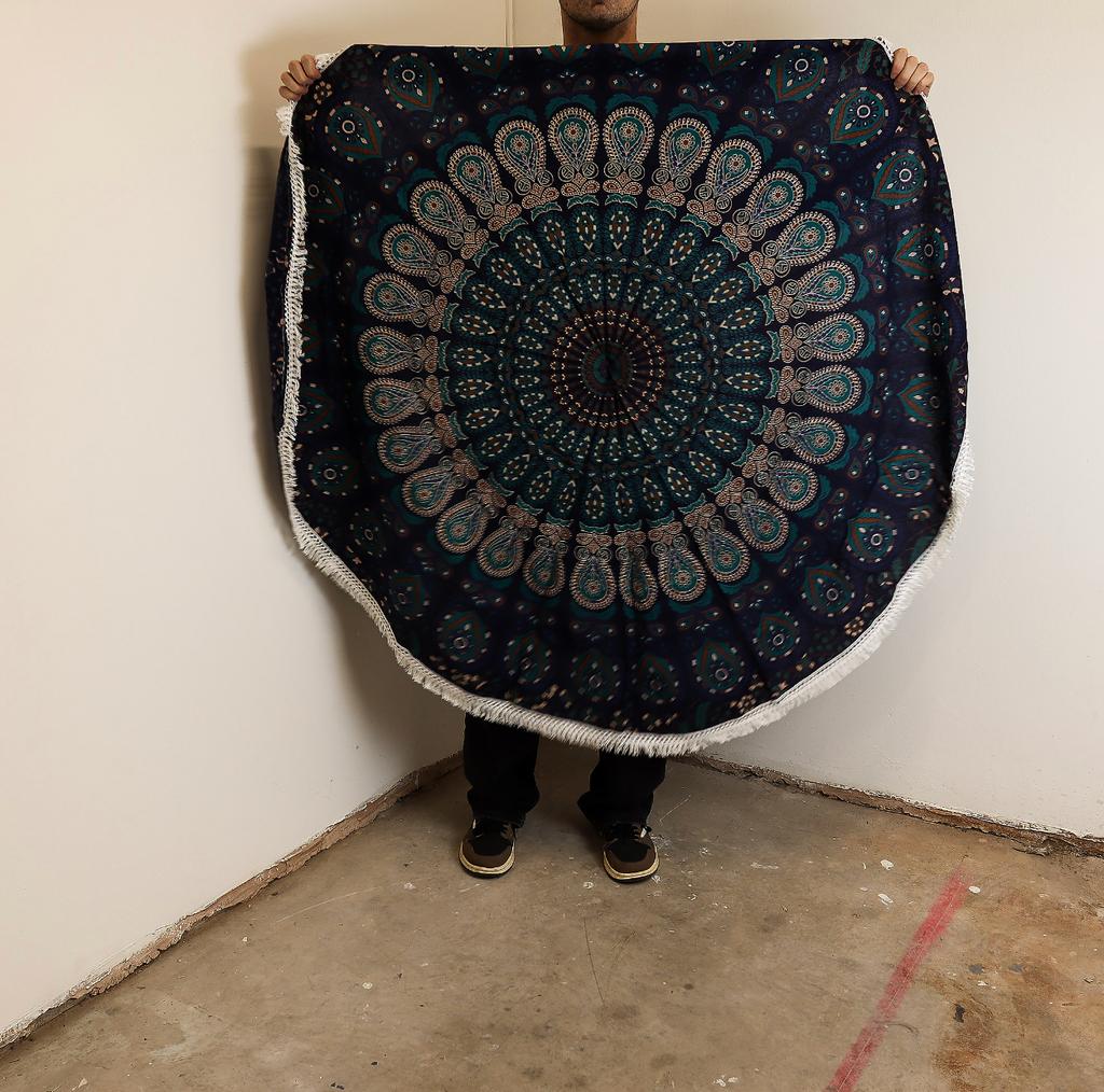 Small Mandala Roundie Cotton Art (130cm) – Peacock Blues