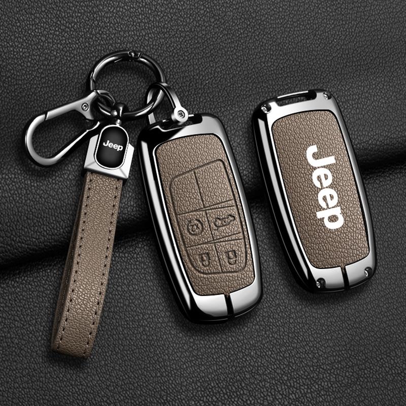 EPY1 For Jeep Grand Cherokee WK2 KL Wrangler JK Commander Renegade Compass 2018 2022 Metal Leather Car Key Case Cover Bag Accessories
