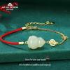 National Trend Hetian Jade Gourd Bracelet with S925 Sterling Silver Chinese Peace Blessing, Ancient Style Red Rope Jewelry