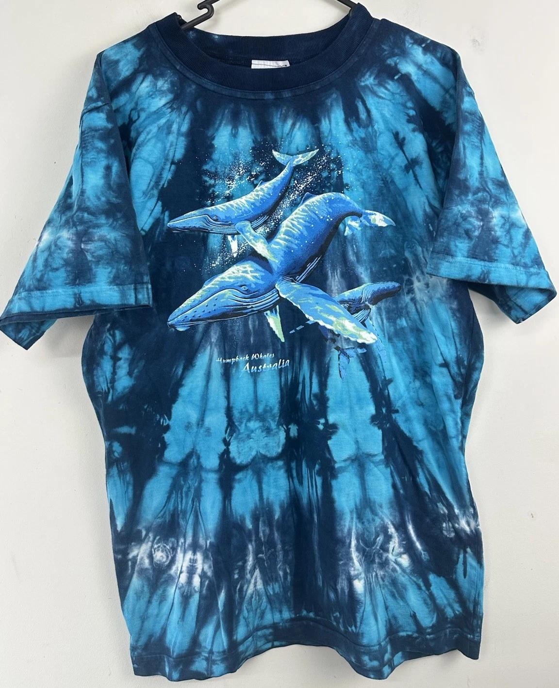 Gooses T-shirt Vintage 90s Mens S Tie-Dye Humpback Whales Australia Ocean Blue 4XL