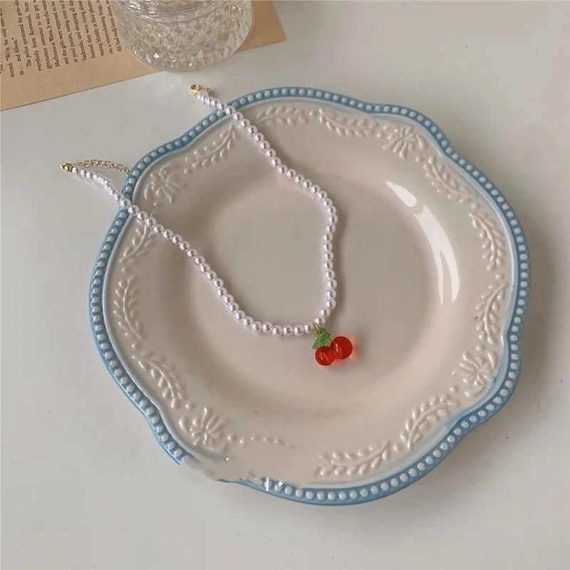 Y2K červené čerešňové srdce korálkový náhrdelník obojok ženy boho korálky čerešňové prívesky náhrdelníky Vintage nepravidelný náhrdelník Egirl šperky