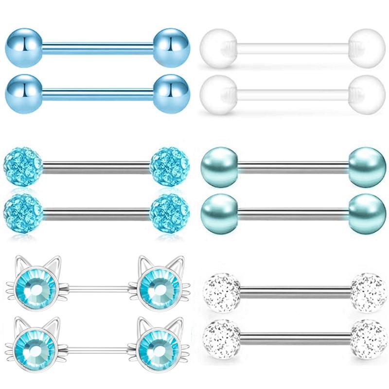 6 Par Kristall Bröstvårta Piercing Smyckeset För Kvinnor Hjärta Cz Bröstvårta Barbells Partihandel Glittrande Bröstvårta Ringar Paket Piercing Pezon Lote