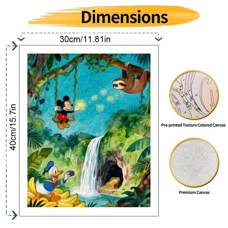 Disney Oil Painting Handcolored Painting Jungle Adventure Waterfall Treasure Living Room Decoration Hanging Painting Wall Painting