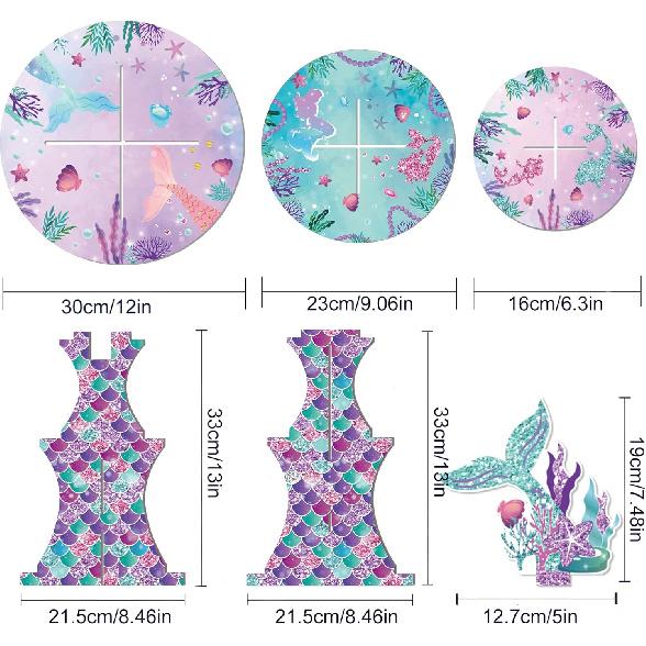 3 Tier Mermaid Cupcake Stand Party Decorations, Mermaid Themed Cupcake Holder Decorations with 20Pcs Mermaid Cupcake Wrappers and Toppers, Cupcake