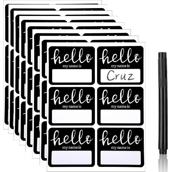 120 Pieces Hello My Name is Stickers, Hello Name Tag Labels with Black Marker Pen for Home School Conferences Office and Mailing