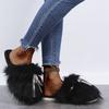 Fashion Sweet Bowknot Mix Color Faux Fur Slides Women 2025 Autumn Warm Short Plush Outdoor Slippers Soft Sole Cotton Mules Slippers