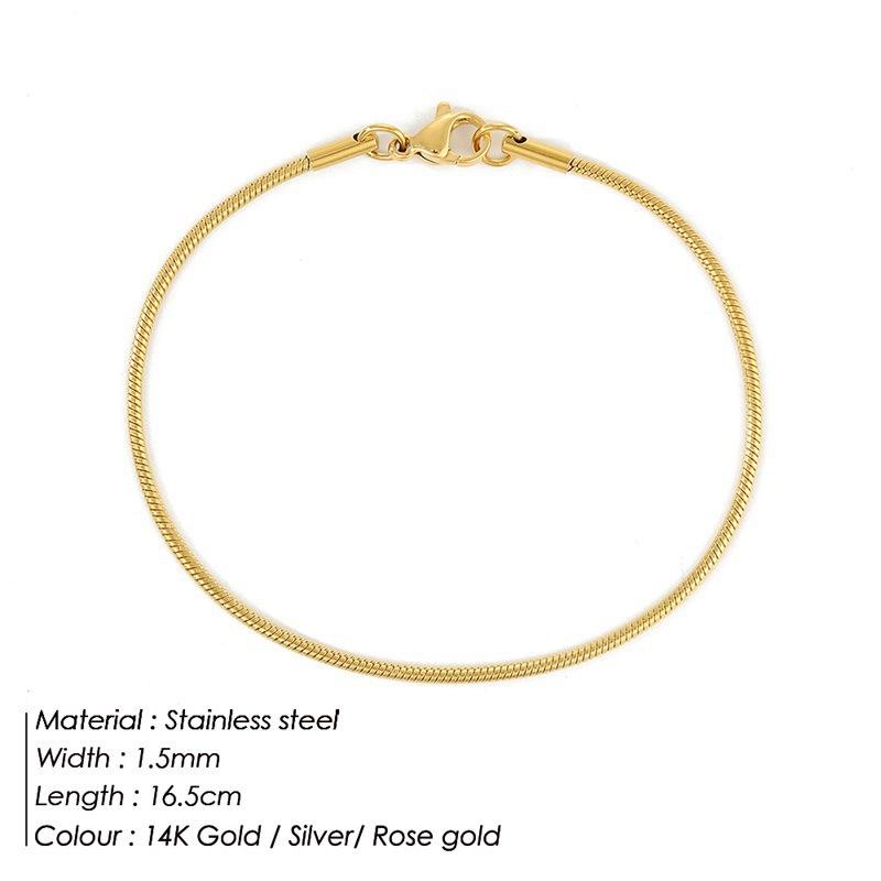 CARLIDANA Simple PVD 14K Gold Plated 316L Stainless Steel Wide Length Round Round Snake Chain Bracelet Jewelry For Women