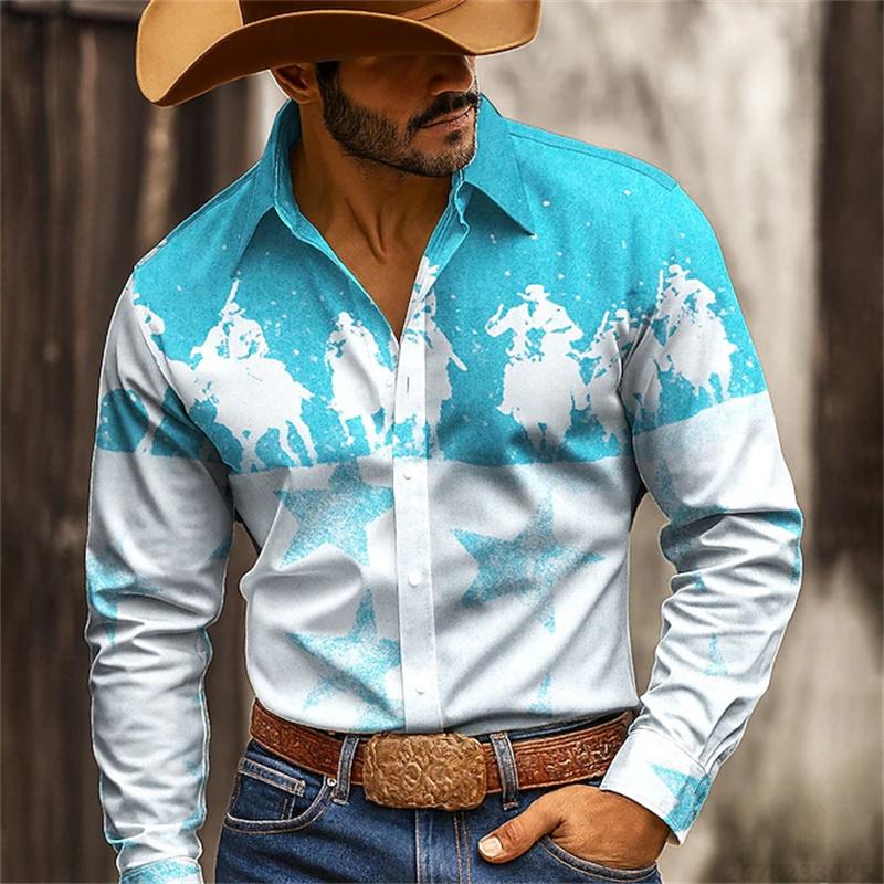 2025 New Men's Shirt 3D High-definition Printing Western Cowboy Style Men's Tops Fashionable Casual Design Comfortable Fabric