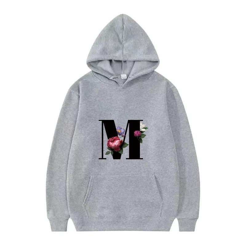 Letter Number Print Pattern Woman Fashion Loose Black Autumn Sporty Tops Clothes Pullovers Ladies Cheap Hoodies Men Sweatshirts