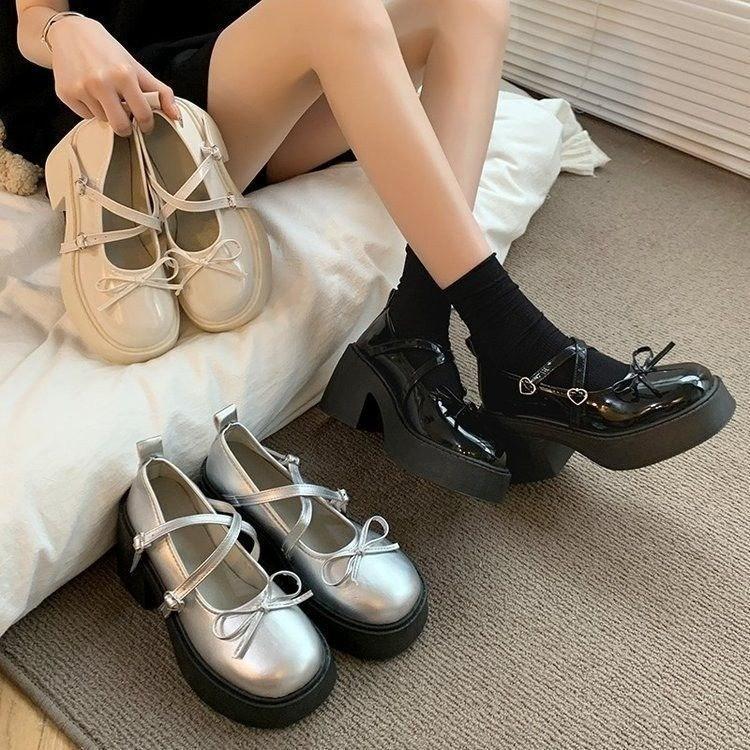Round Head Shallow Mouth Thick Sole Mary Jane Small Leather Shoes Women's New Autumn Skirt French Thick Heel Single Shoes Women