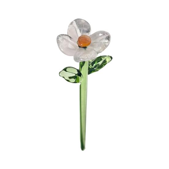 Hand Blown Mini Glass Flower Figurine Collectible Miniature Faux Crystal Flower Ornaments for Mothers Day Birthday Table Centerpiece DIY Craft