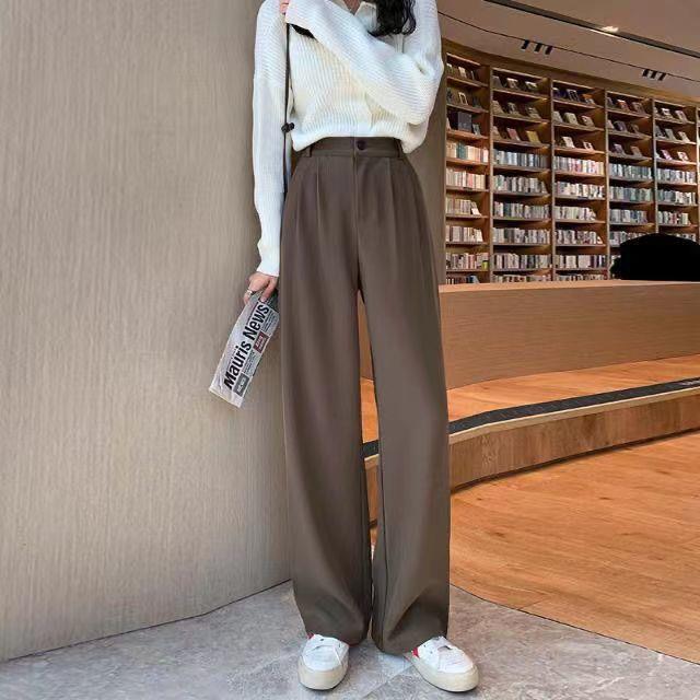 

Women s High-Waisted Gray Wide-Leg Pants - Spring Plus Size, Casual Drapey Pear Shape Suit Pants M (89-104 jin)
