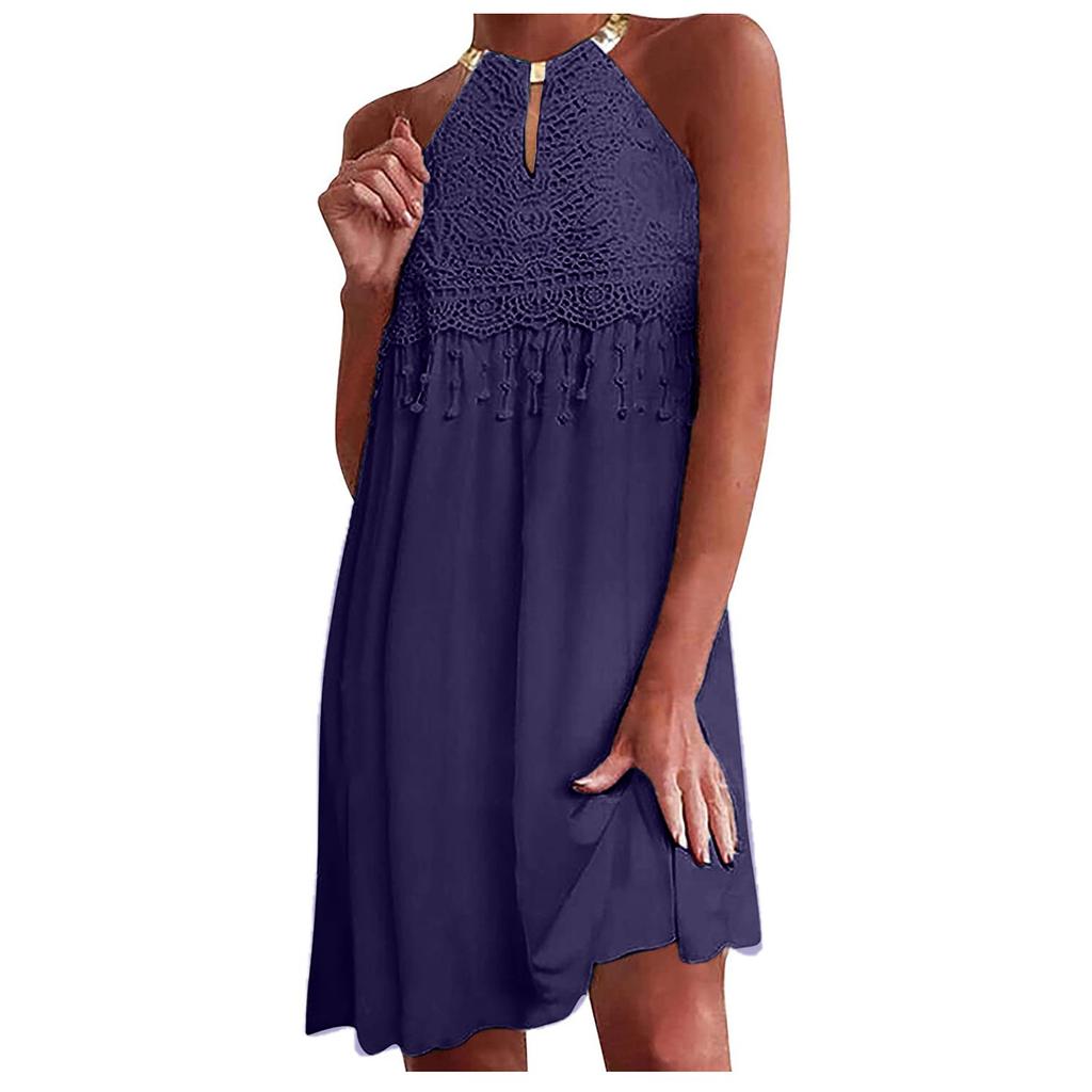 Women's Casual Sleeveless Backless Solid Color Sexy Lace  Dress Dresses