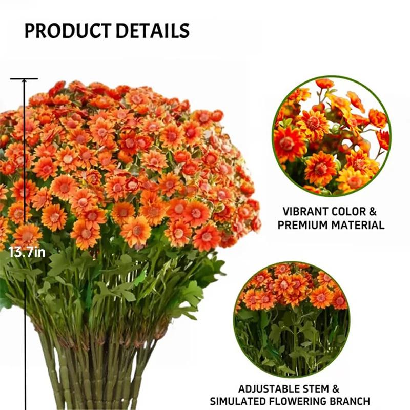 Artificial Sunset Mums Flower UV Resistant Outdoor Fall Decor Waterproof Windproof Never Faded for Garden Porch Decor All Season