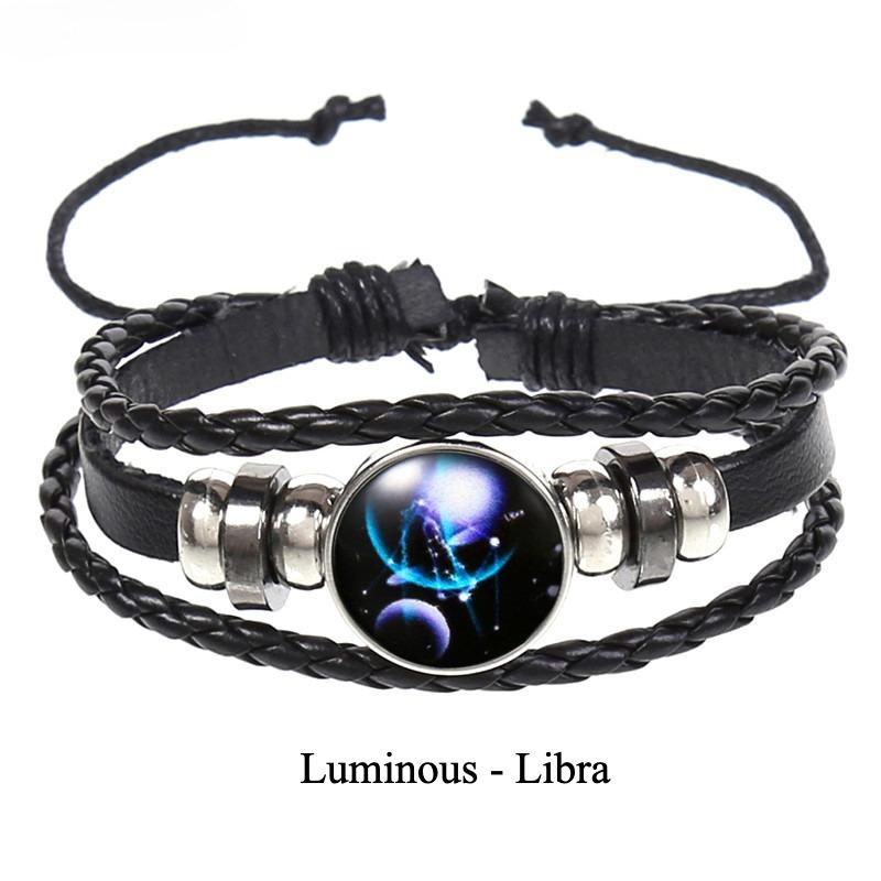 12 Constellations Multi-layer Woven Luminous Punk Cowhide Starry Sky Bracelet Jewelry, Unisex, Popular Couple Hand Rope