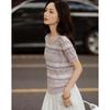 Women's Silk Wool Blend Striped Knit Top