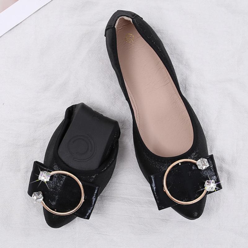 Women Foldable Ballet Flats Portable Travel Fold up Shoes Woman Round Toe Bowknot Slip On Casual Shoes for Spring Autumn WSH2476