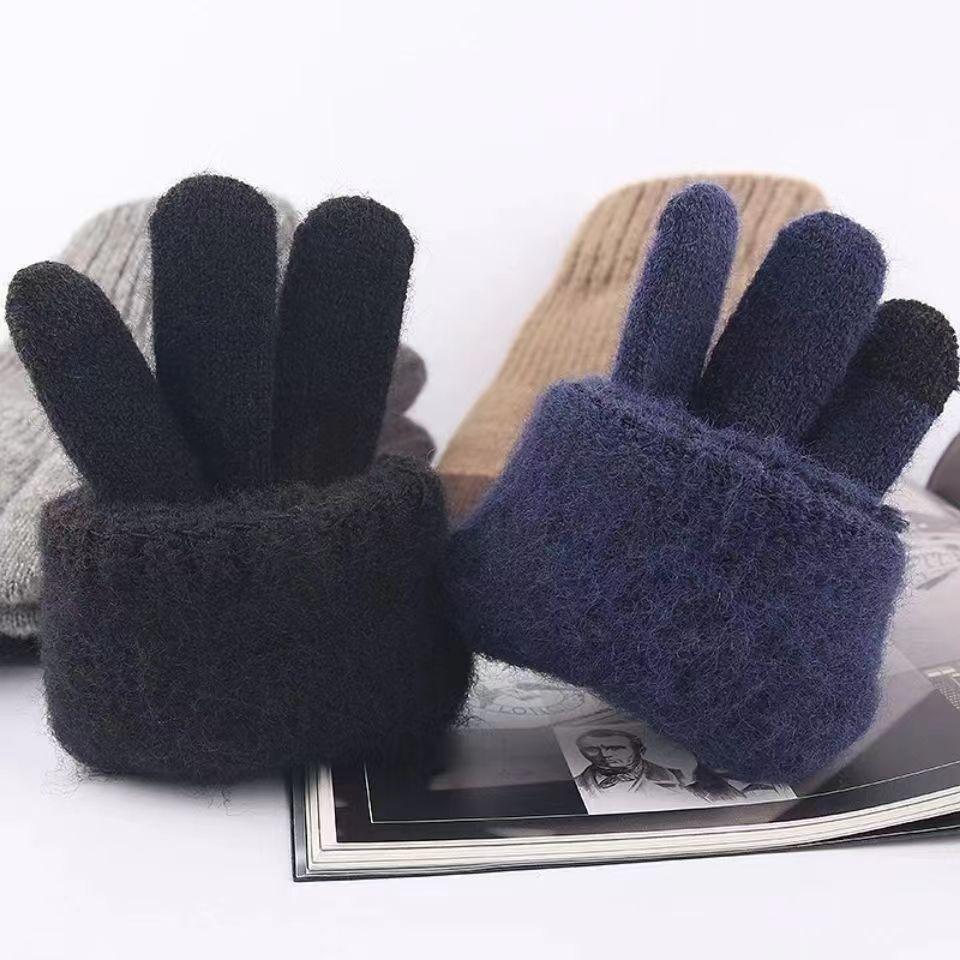 Men Touchscreen Gloves Winter Outdoor Riding Warm Fleece Lined Thick Alpaca Wool Knitted Gloves