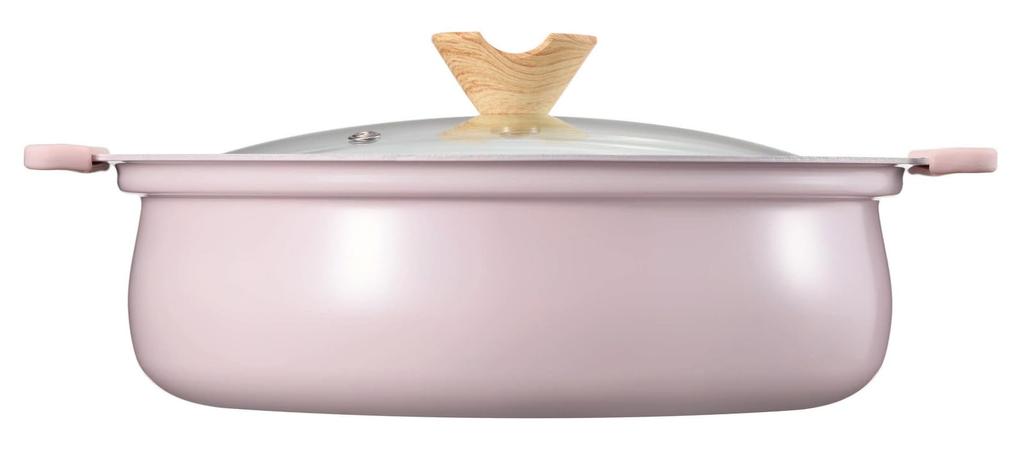 Kakusee Coronto Tabletop Serves Gas Stovetop Ceramic Glass Cute Plump Dusky Pink CT-22 Pot, 24cm, 3-4 People, Double-Handled, Compatible, Coating,