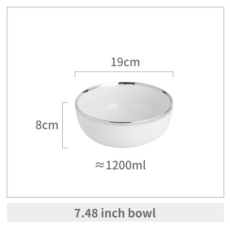 White Silver Edge Porcelain Dinner Plate Ceramic Salad Soup Bowl Pasta Steak Plate Dining Room Home Kitchen Tableware Decoration