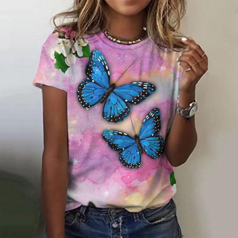 Women's T-Shirt Summer Butterfly Pattern Print Short Sleeve Fashion New Sexy Women's Clothes Print Tees Casual Women's Clothing