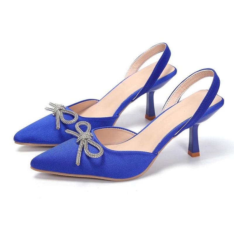 2026 Summer Luxury Rhine-embellished Heels Sweet Bow Designer Pointy Sandals Outdoor Commuting Comfort Women's Stiletto Heels