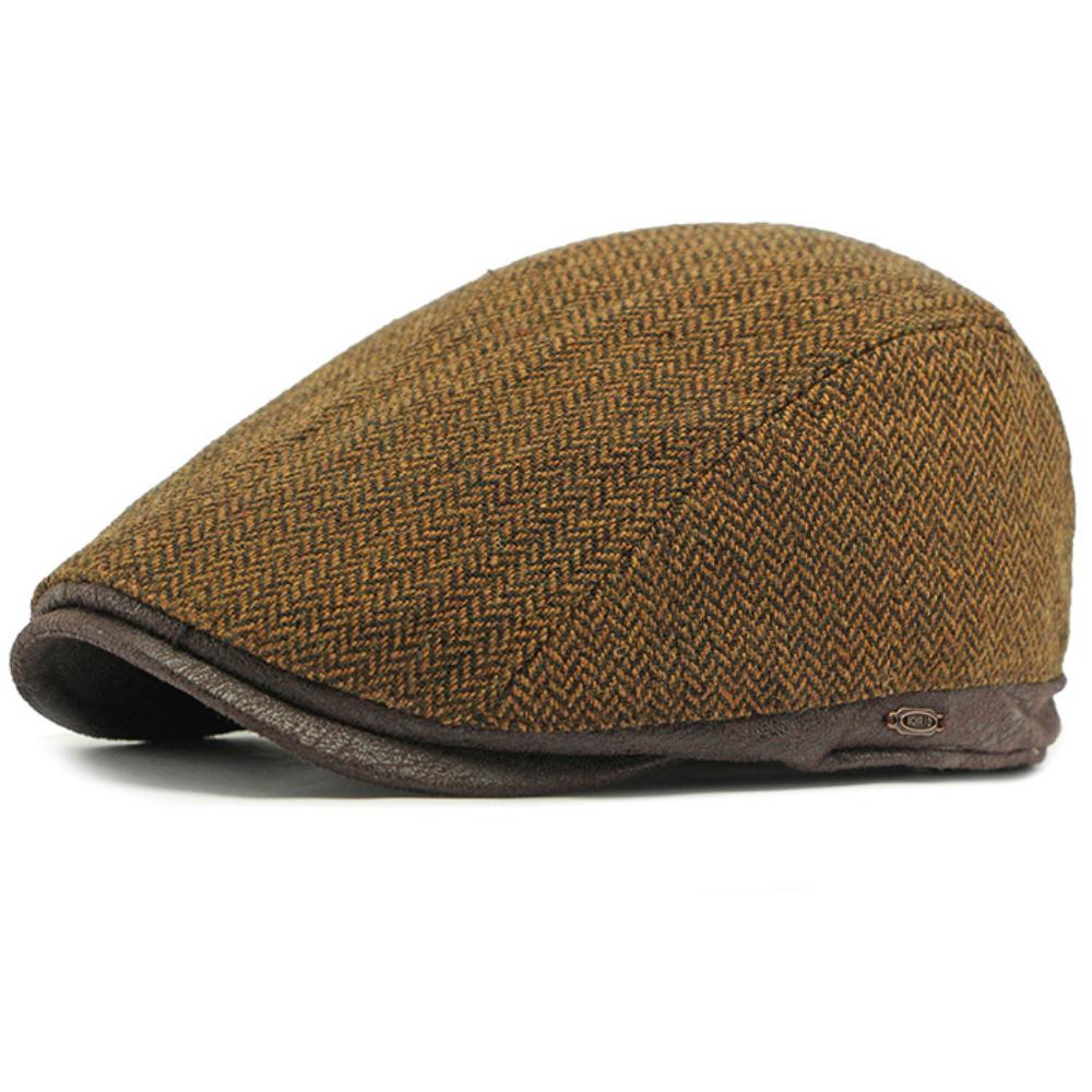 HT4958 Berets Men Women New Autumn Winter Hat Striped Wool Beret Hat Male Female Ivy Flat Cap Adjustable Fleece Lined Beret Cap