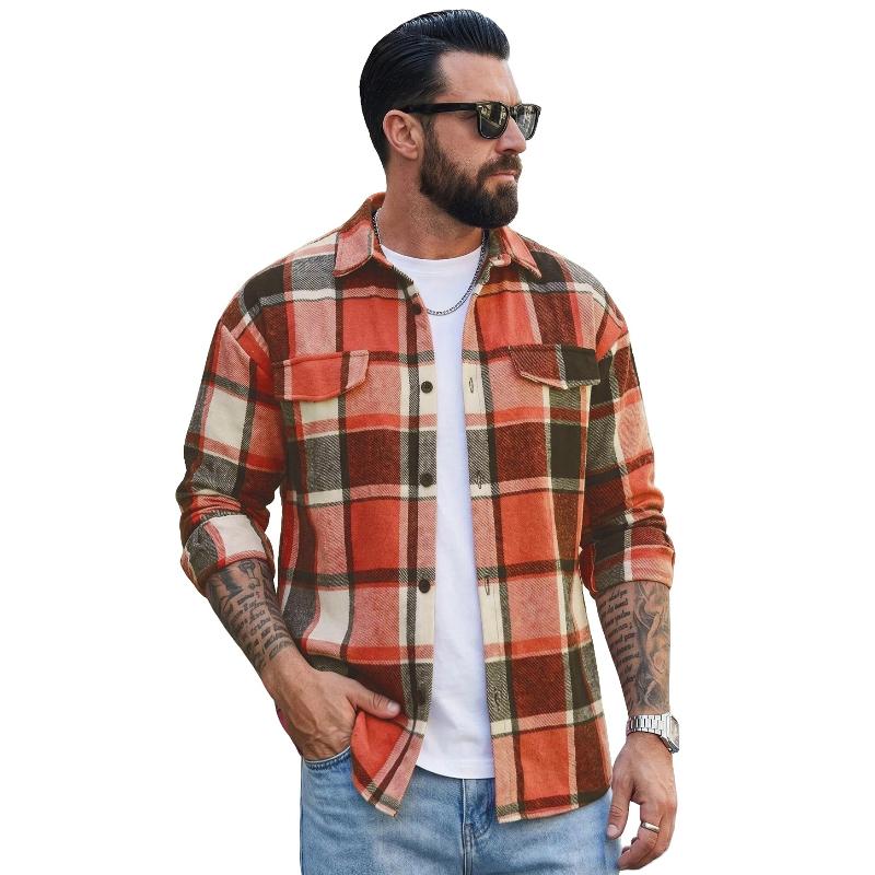 Herren Flanellhemden Lässig Button-Down Karomuster Hemdjacke Langarmhemden mit Taschen Normale Passform Arbeitshemd Outfit für Männer