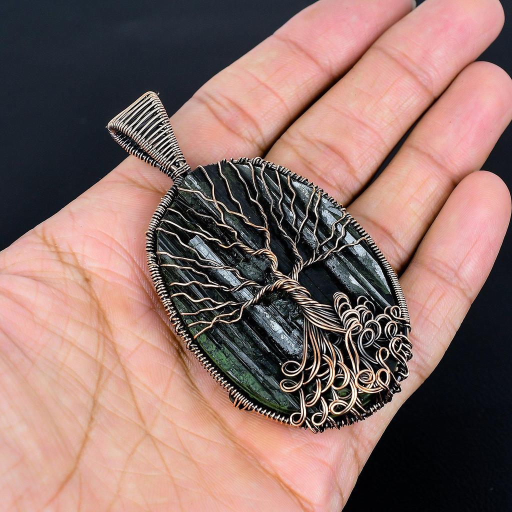 Tree Of Life Black Tourmaline Pendant, 999 Copper Wire Wrap Pendant Gemstone Jewelry, Handmade Pendant Amazing Jewelry, Gift For Her