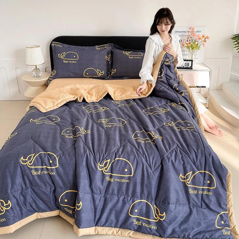 Skin-friendly Summer Cool Quilt Set or 1 Pcs Quilts Comfortable Breathable Air Condition Comforter Lightweight Summer Blanket