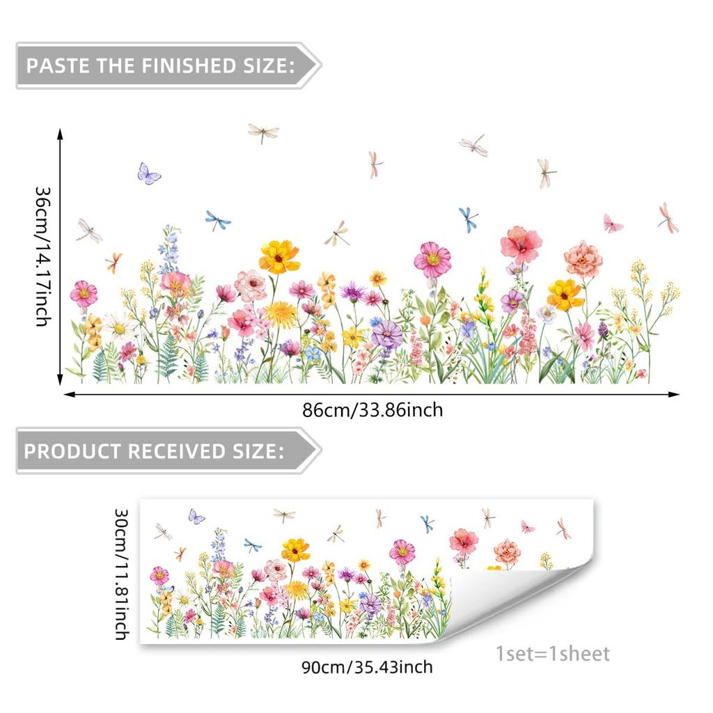 Wall Flower Floral Wall Decorative Wall Decal for Living Bedroom Wall Wallpaper Stickers, Plants, Purple, Lavender, Ball, Blue, Dandelion, Butterfly,