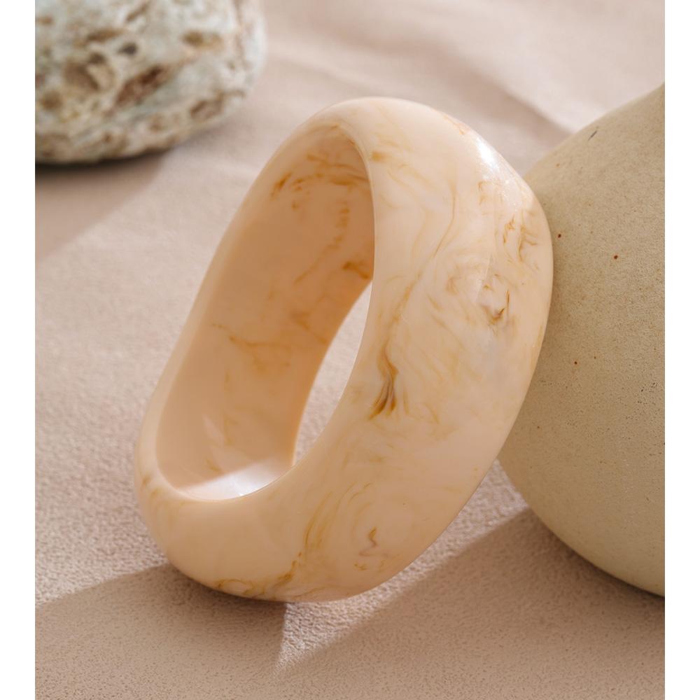 Eetit 65mm Beige Resin Acrylic Wide Chunky Bracelet Bangle for Women Waterproof Stylish Big Trending Wrist Jewelry Wholesale