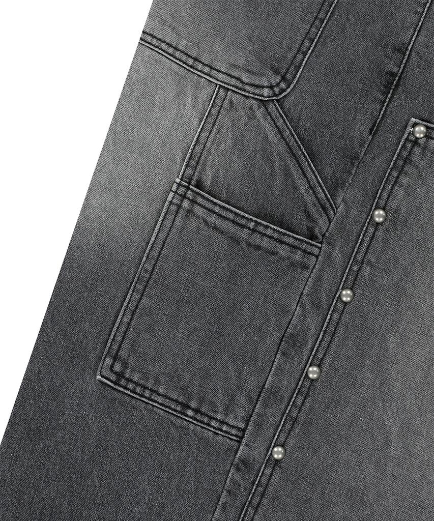 MAHAGRID Stud Double Knee Denim Short Black(Mg2Emmd160A)