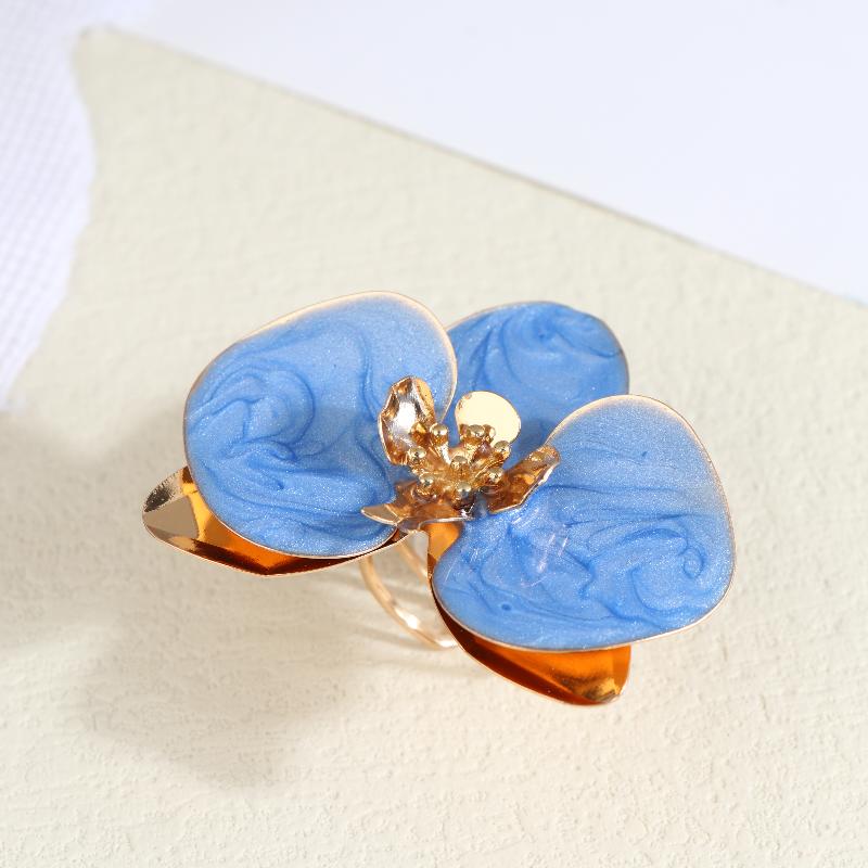 Exaggerated Metal Flower Ring For Women Dripping Oil Irregular Opening Adjustable Finger Jewelry Accessories