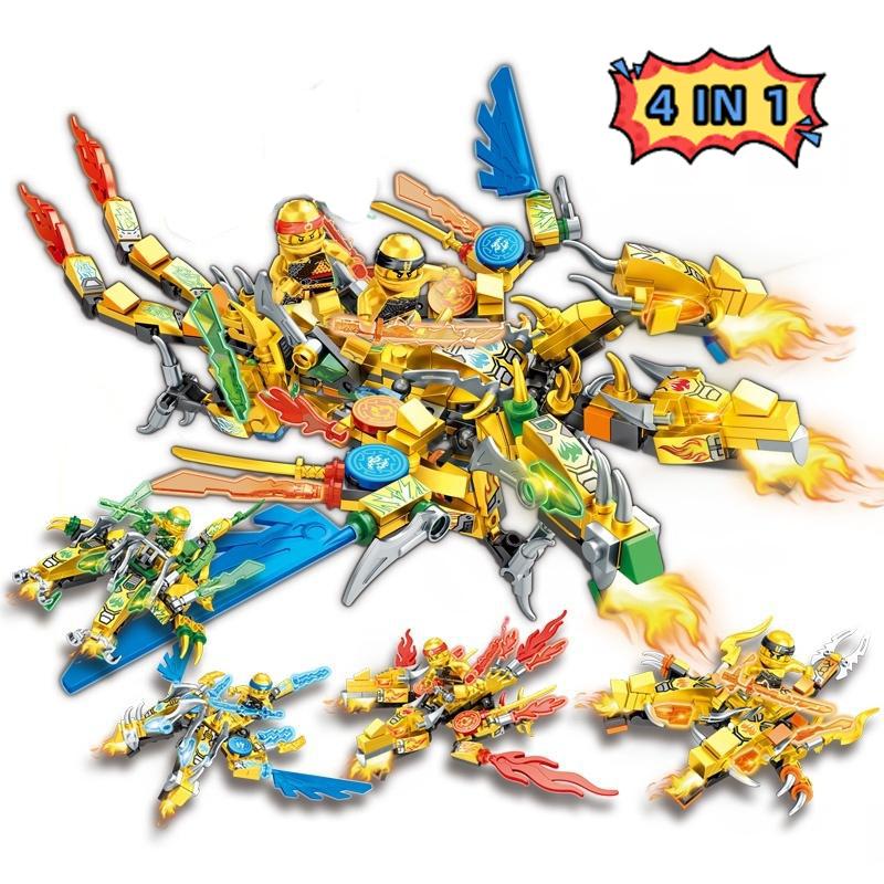 4 in 1 ninja dragon Mech Mini Model Action Figure Building Blocks Compatible Cartoon Anime Cities Kid Toys Gifts