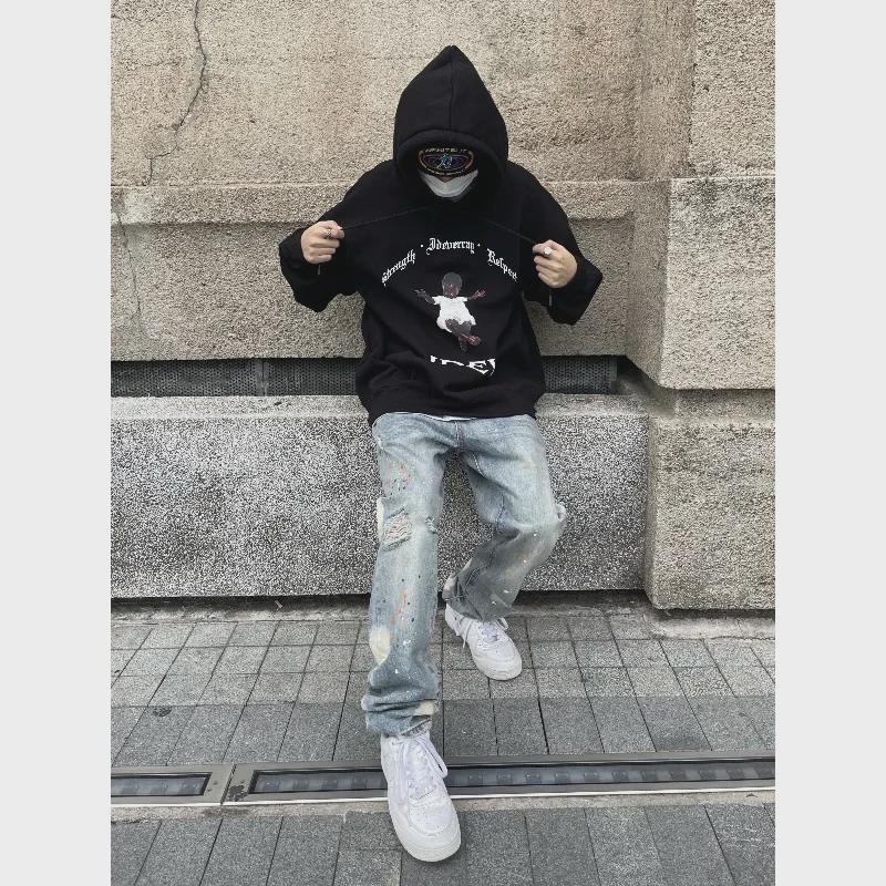 2024 Herren Retro Amerikanischer Street Hip-Hop Graffiti Zerrissene Straight Jeans