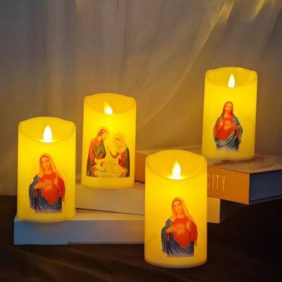 Lumânări LED de Crăciun Lumini Fără Flacără Pâlpâitoare Lampă de Rugăciune Design Figură Religioasă Lumini pentru Altarul de Acasă Decor Biserică