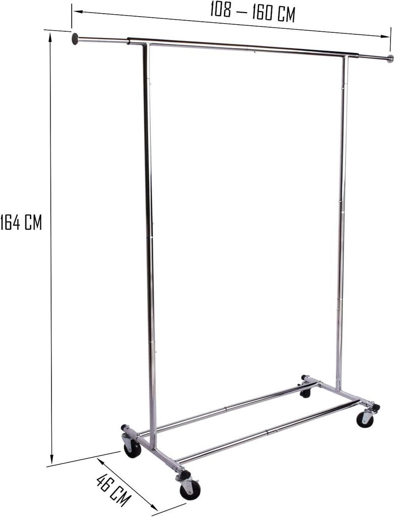 DRM Commercial Clothes Extendable Width 110kg Weight Pipe Sturdy and Silver Rack, 108-160cm, Capacity, Hangers, Durable, (Width 108-160cm)