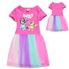 Girls Fashionable Rainbow Lace Cartoon Print Dress
