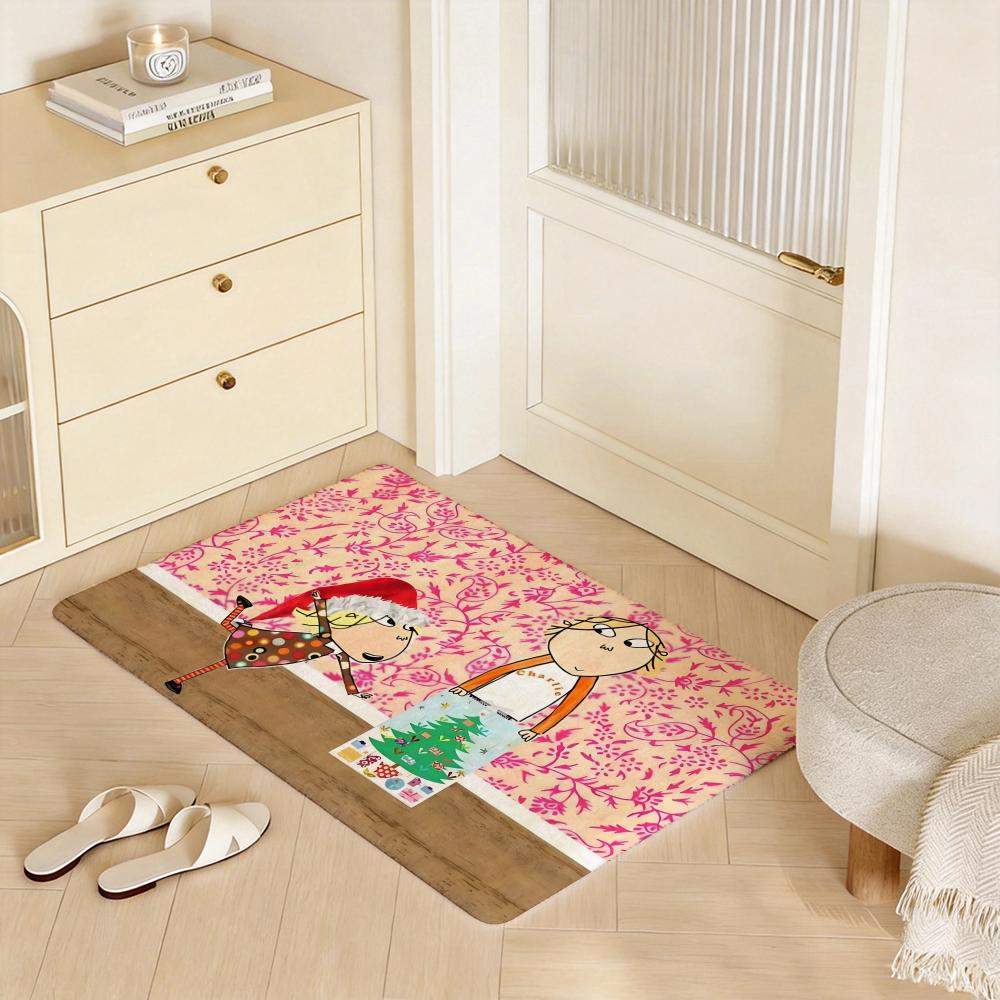 C Charlie and Lola anime Floor Mat Eco Flannel Doormat Non Slip Odorless Indoor Floor Rug Soft Short Plush Home Mat