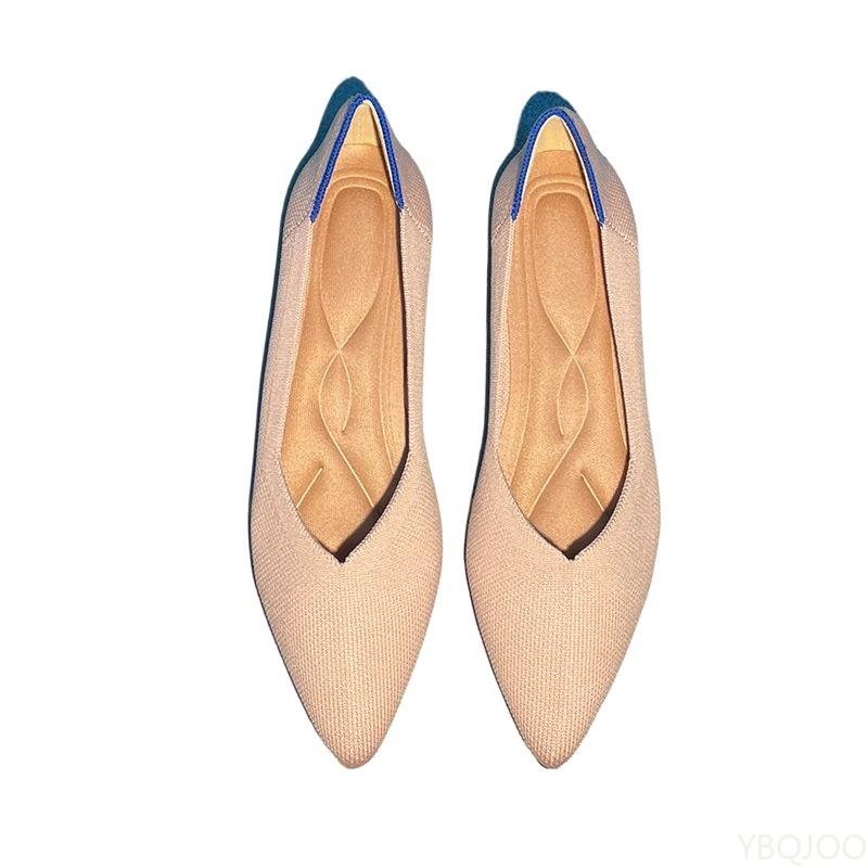 Fashion Sharp pointed shallow mouth flat sole new solid color knitted casual fashion simple versatile women's flat sole shoes