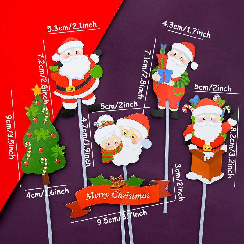 6pcs/set Merry Christmas Cupcake Toppers New Year Cake Decoration Santa Claus Tree Reindeer Cake Toppers Picks Xmas Party Supply