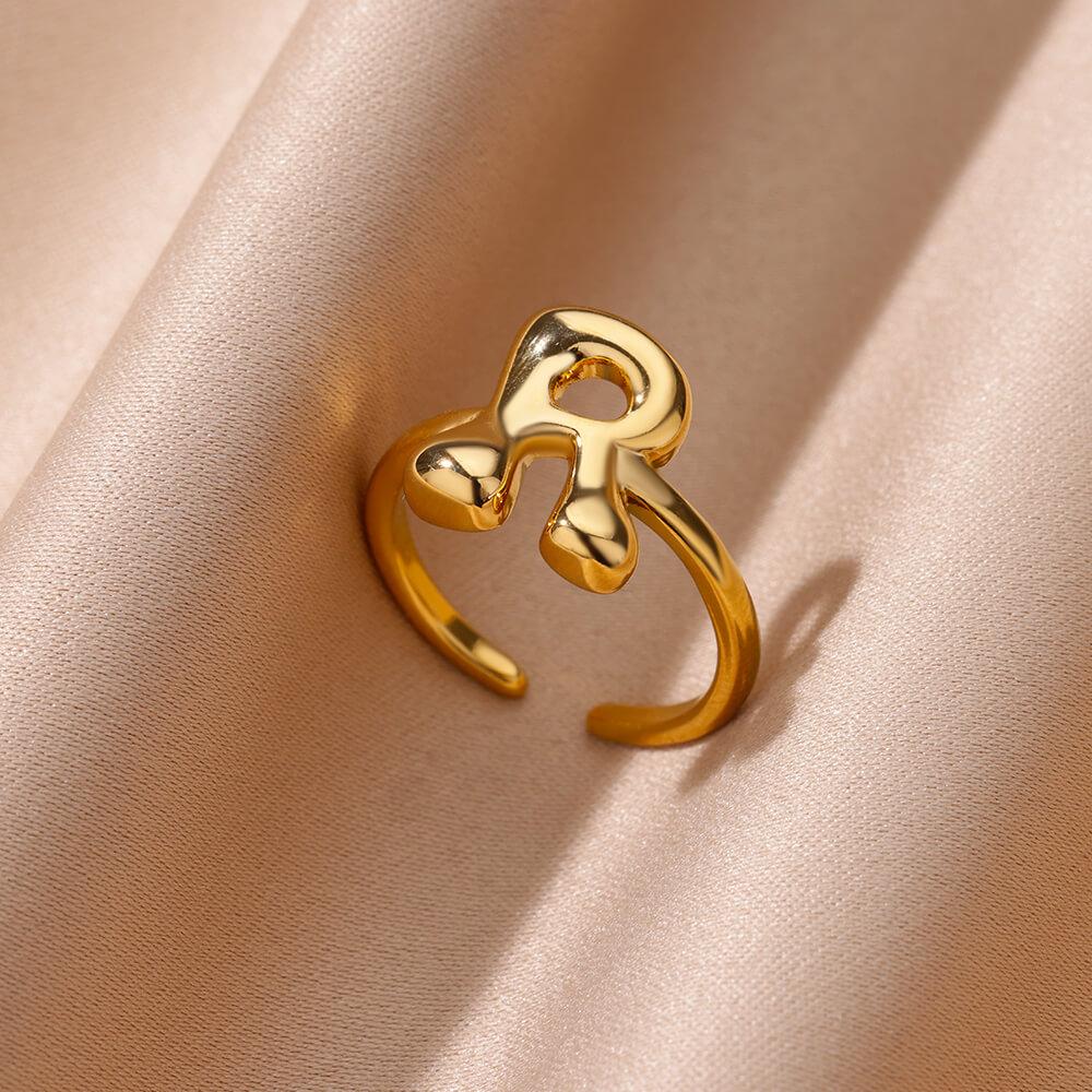 Chunky Initial Letter Rings for Women Gold Color Stainless Steel Ring Vintage Alphabet Jewelry Finger Accessories anillos mujer