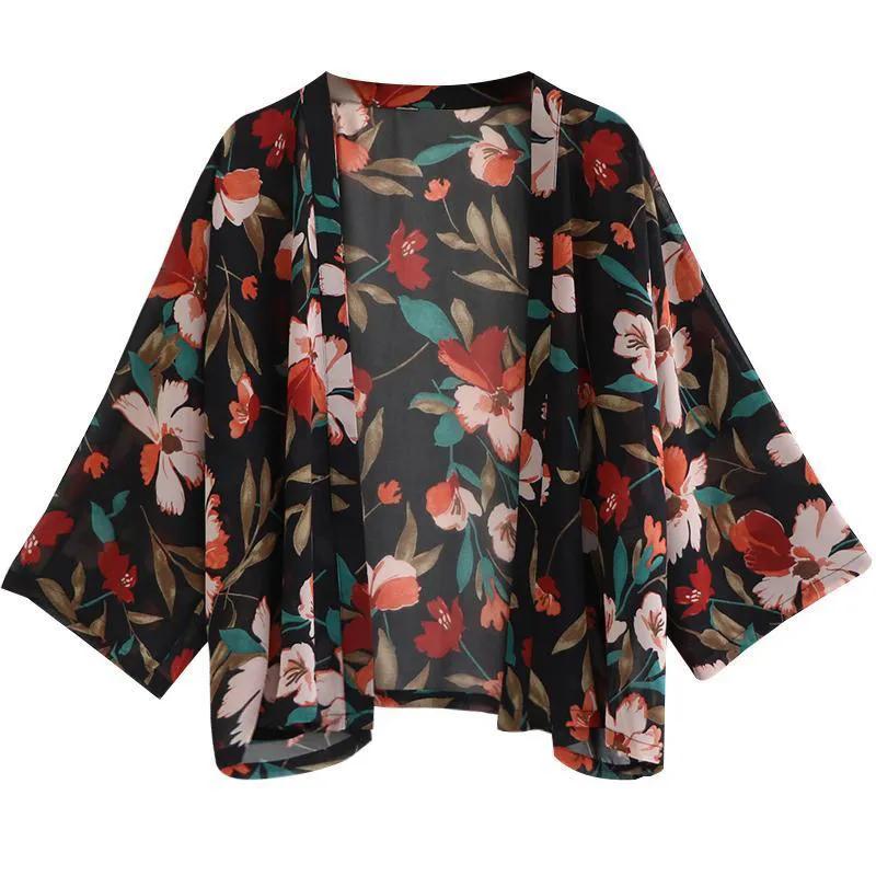 Summer Women's Chiffon Cover-ups Ladies Floral Shirts Blouses Bohemia Scarfs Beach Wear Kimono Dress for Women Swimsuit