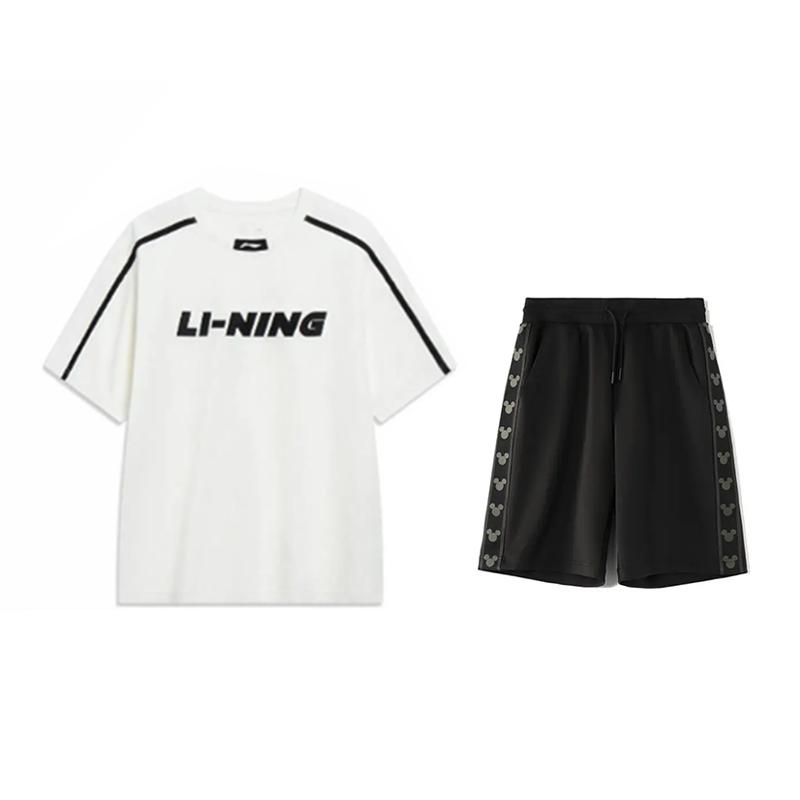 

Li Ning Пуловер с круглым вырезом, футболка с коротким рукавом, модный простой удобный шорты, повседневный спортивный костюм, унисекс, спортивная одежда YHSU311-1+YKSV129-2 M
