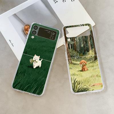 Funny Flower Lovely Dog Cartoon Pattern Clear Phone Case for Samsung Galaxy Z Flip 7 Flip 6 4 3 Folding Cover for Z Flip7 Flip5