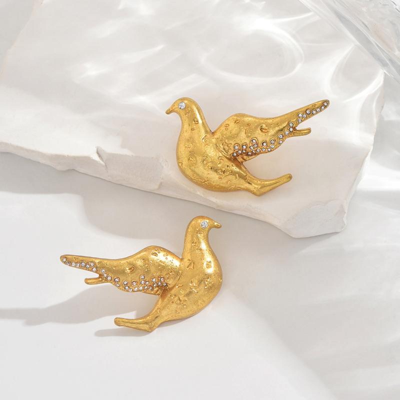 Rhinestone Metal Peace Dove Stud Earrings For Women Vacation Stages And Music Festivals Fashion Ear Jewelry Party Gift